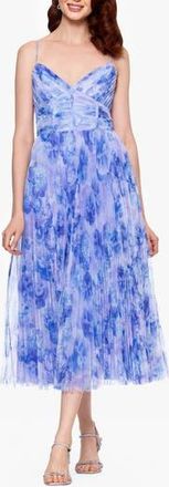 Betsy & Adam Floral Print Corset Bodice Pleated Tulle Midi Cocktail Dress in Midi Tulle Corset Dress at Nordstrom Rack, Size 12