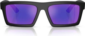 Prada 55mm Rectangular Sunglasses in Matte Black/Blue Violet at Nordstrom