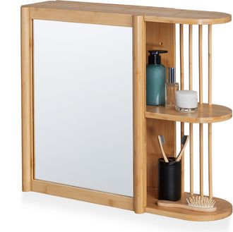 Relaxdays Relaxdays Mueble De Ba&ntilde;o Con Espejo De Bamb&uacute;, 2 Compartimentos Semiabiertos, 53 X 62 X 20 Cm, Armario Colgante, Natural