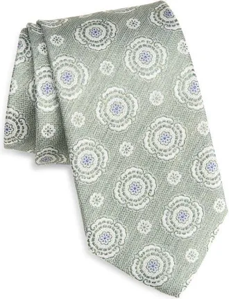 David Donahue Floral Medallion Silk Herringbone Tie in Green at Nordstrom