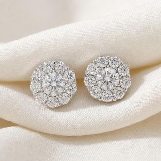 Pompeii3 3ct Halo Diamond Studs 14K White Gold Lab Grown
