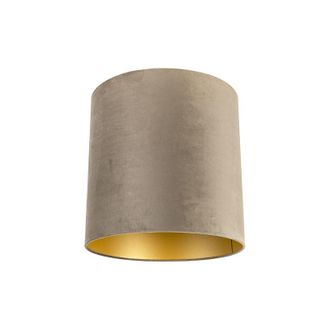 QAZQA Algod&oacute;n Pantalla De L&aacute;mpara De Terciopelo Topo 40/40/40 Con Interior Dorado, - Qazqa