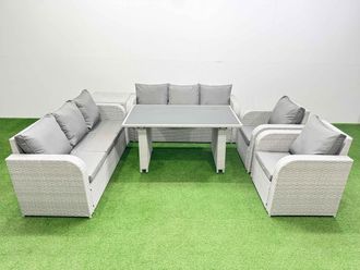 Fimous 8 Seater Wicker PE Rattan Furniture Outdoor Reclining Chair Sets in Light Grey