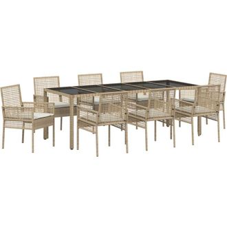 vidaXL Conjunto De Comedor De Jard&iacute;n 9 Pcs Beige Polirat&aacute;n Vidaxl