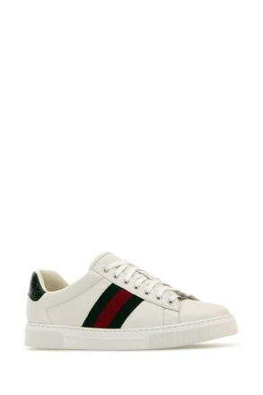 Gucci Mens White Leather Ace Sneakers Grwhivrvgreenace Calf Skin
