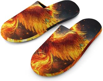 Generic Phoenixs Bird Mens Slippers Flannel Warm House Shoes with Rubber Anti-Slip Sole Slip On for Home Outdoor