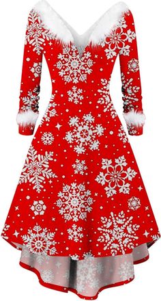 Generic Red Dress Women, Womens Elf Costume Women Dresses for Special Occasions Swing Mini Dress Adult Party Outfits for UK Sexy Christmas Costumes Long Sleev