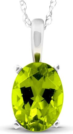 Pompeii3 2ct Oval Shape Peridot Solitaire Pendant 14K White Gold With 18 Chain