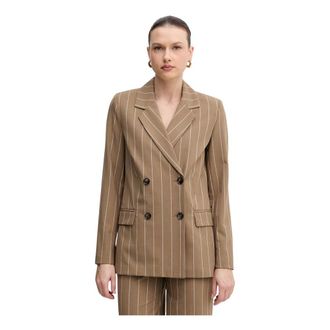 Benetton Jassen, Dames, Bruin, XS, Pinstripe Double-Breasted Blazer