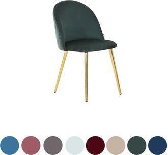 Life Interiors Silla De Comedor Individual De Terciopelo Lucia - Silla De Comedor Moderna Tapizada Con Respaldo Curvo Y Patas De Madera - Verde