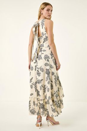 Roman Womens Floral Jacquard Halter Dress - Ivory - Size 14 UK