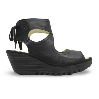 FLY London YULP571FLY Mousse Leather Womens Heels Sandals - Black - Size:UK 5