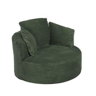 Urban Meuble Sill&oacute;n lounge redondo de pana con asiento profundo, verde