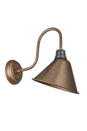 Industville Swan Neck Cone Wall Light, 8 Inch, Brass in Bronze