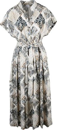 Eleventy Beige Blue Linen Shirt Dress