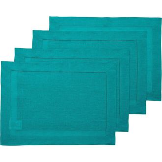 Solino Home Linen Placemats - Classic Hemstitch, 14 x 19 in Teal at Nordstrom, Size Medium