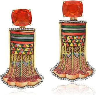 Silvia Furmanovich 18K yellow gold Egyptian Column opal and diamond earrings