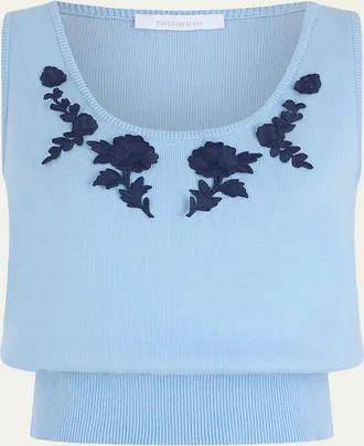 Paco Rabanne Floral Embroidered Rib Knit Sleeveless Sweater