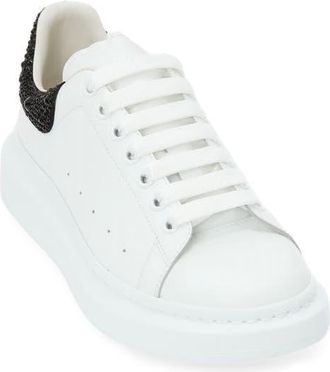 Alexander McQueen Oversize Crystal Embellished Sneaker in White/Black at Nordstrom, Size 11Us
