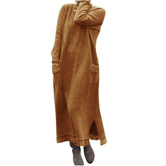 Generic Wrap Dresses for Women UK Jumper Dresses for Women Long Jumper Dress Purple UK Loose Long Sleeve Sweater Dress Elderly Ladies