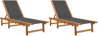 vidaXL Vidaxl - Sun Loungers 2 pcs Black Solid Wood Acacia and Textilene