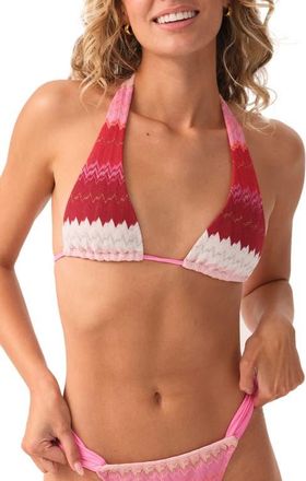 PQ Swim Eleanor Metallic Halter Bikini Top in Scarlet at Nordstrom, Size Large