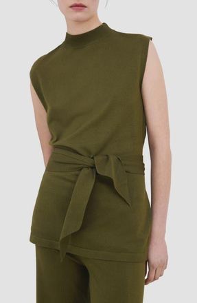 Mango Belted Sleeveless Top in Khaki Green at Nordstrom, Size Medium