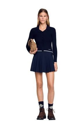 Sandro Cropped polo collar cardigan in Navy Blue at Nordstrom, Size X-Large