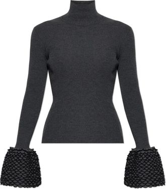 Alexander McQueen Wol trui met decoratieve mouwen - Dames - Coltruien - Grijs - S - Wol - Truien & Vesten