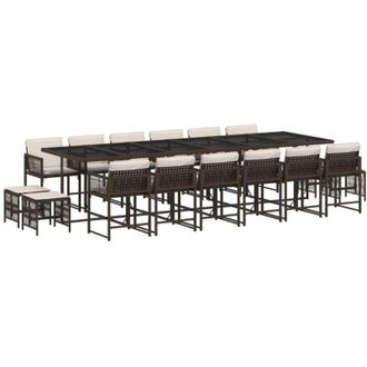 vidaXL Set De Muebles Jard&iacute;n 17 Pzas Y Cojines Rat&aacute;n Sint&eacute;tico Marr&oacute;n Vidaxl