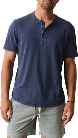 Marine Layer Short Sleeve Hemp & Cotton Henley in Vintage Indigo at Nordstrom, Size Xx-Large