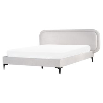 Beliani Cama Moderna Con Somier De Terciopelo Gris Claro 160 X 200 Cm Suzette