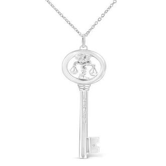 House of Brilliance 925 Sterling Silver Diamond Accent Zodiac Key 18 Pendant Necklace in Libra at Nordstrom