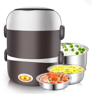 OEM Fiambrera El&eacute;ctrica De Acero Inoxidable Con Tres Compartimentos Para Arroz, Ideal Para Oficinistas. - Crezuo