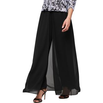 Alex Evenings Wide Leg Pants with Mesh Skirt Overlay in Black at Nordstrom, Size Medium