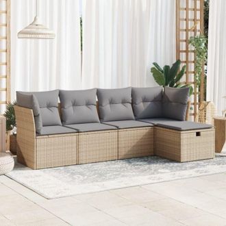 vidaXL Vidaxl - Juego De Sof&aacute;s Jard&iacute;n Con Cojines 5 Pzas Rat&aacute;n Sint&eacute;tico Beige