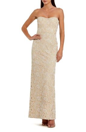 Mac Duggal Strapless Beaded Lace Column Gown with Sweetheart Neckline in Beige at Nordstrom, Size 14