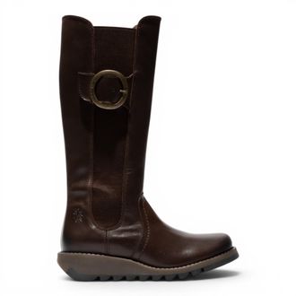 FLY London Bruine Leren Leren Kniehoge Laarzen - SOIF361