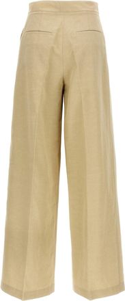 Yves Salomon Pleated High-Waist Linen-Blend Trousers - Beige