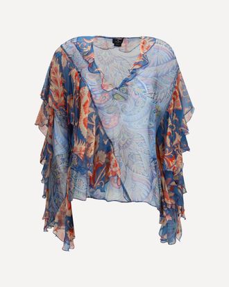 Etro Long-sleeve silk Shirt with ruffles and floral motif Female 40