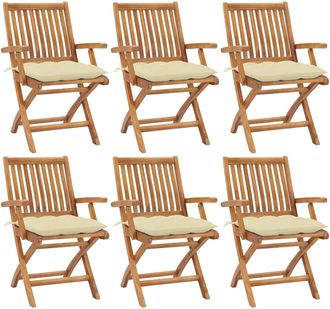 vidaXL Sillas De Jard&iacute;n Plegables 6 Uds Madera Maciza Teca Con Cojines Vidaxl