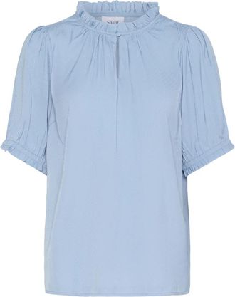 Saint Tropez Ruchesblouse Allure - Dames - Blouses - Blauw - XL - Polyester - Overhemden