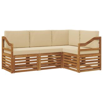 vidaXL Juegos De Sof&aacute;s 4 Pcs Natural Y Beige Madera De Acacia S&oacute;lida Vidaxl