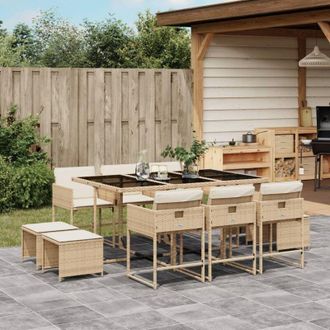 vidaXL Set Comedor De Jard&iacute;n 11 Pzas Con Cojines Rat&aacute;n Sint&eacute;tico Beige Vidaxl