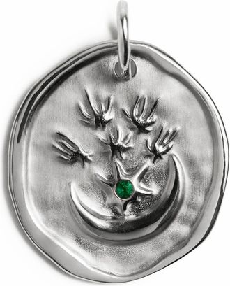 Monica Vinader Birthstone Coin Pendant in Sterling Silver/emerald at Nordstrom