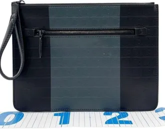Ferragamo Black Gray Leather Clutch Bag (Pre-Owned)