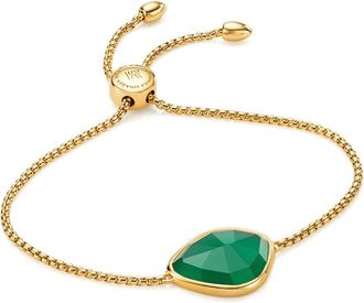 Monica Vinader Gold Siren Nugget Friendship Chain Bracelet Green Onyx