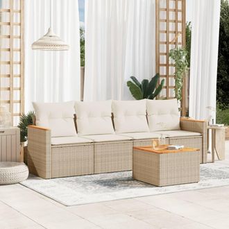 vidaXL Juego De Sof&aacute;s Jard&iacute;n Con Cojines 5 Pzas Rat&aacute;n Sint&eacute;tico Beige Vidaxl