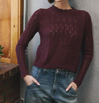 Autumn Cashmere Stitchery Patchwork Crew Sweater In Bordeaux