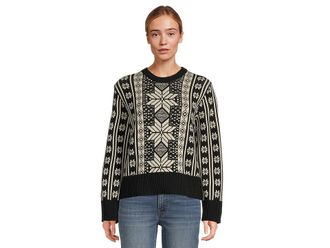 Faherty Sun Valley Crew Sweater Womens Sweater Midnight Snowflake : SM, Cashmere/Cotton